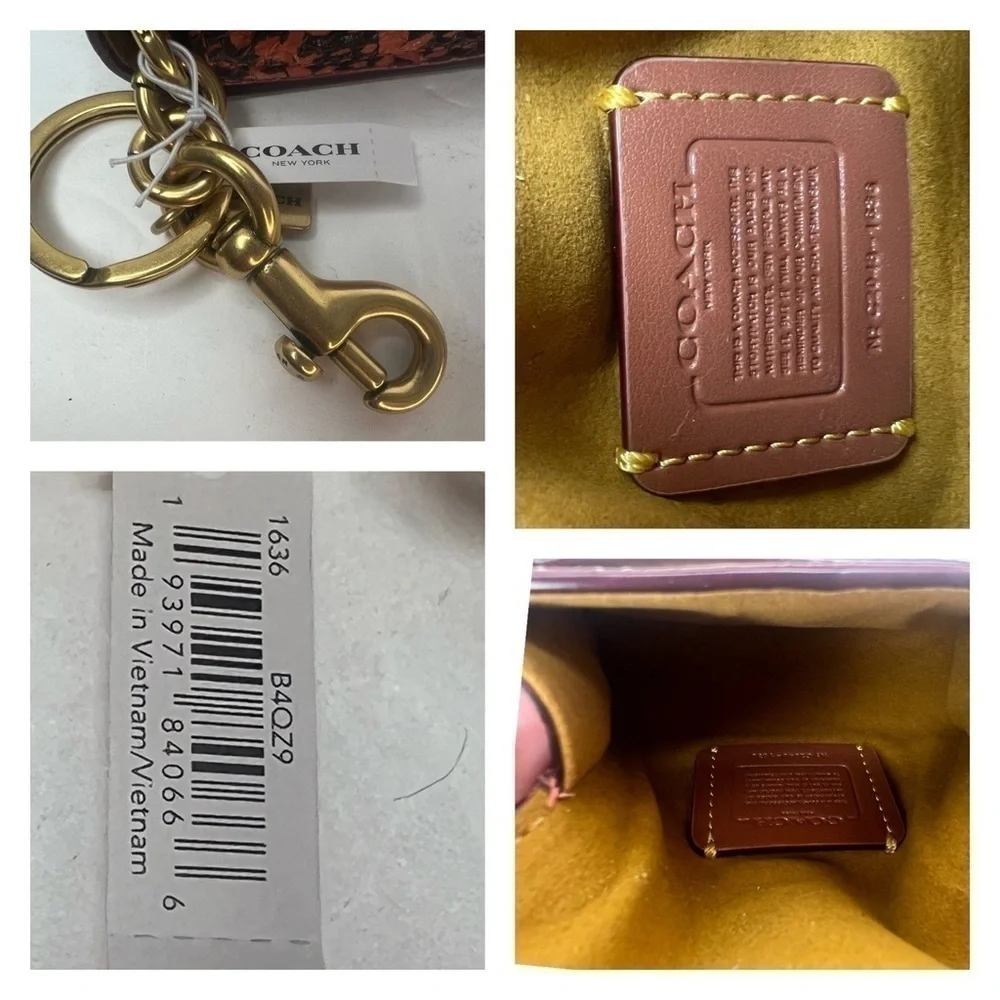 COACH Tea Rose Mini Parker Card Case Key Pouch With Snakeskin Detail Bag